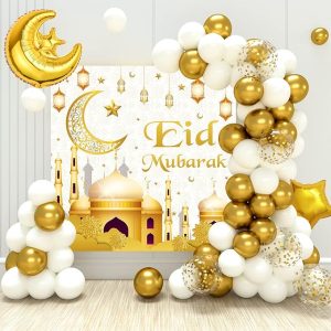 eid mubarak decorations 70pcs white gold ramadan confetti balloons with mubarak moon star foil balloon